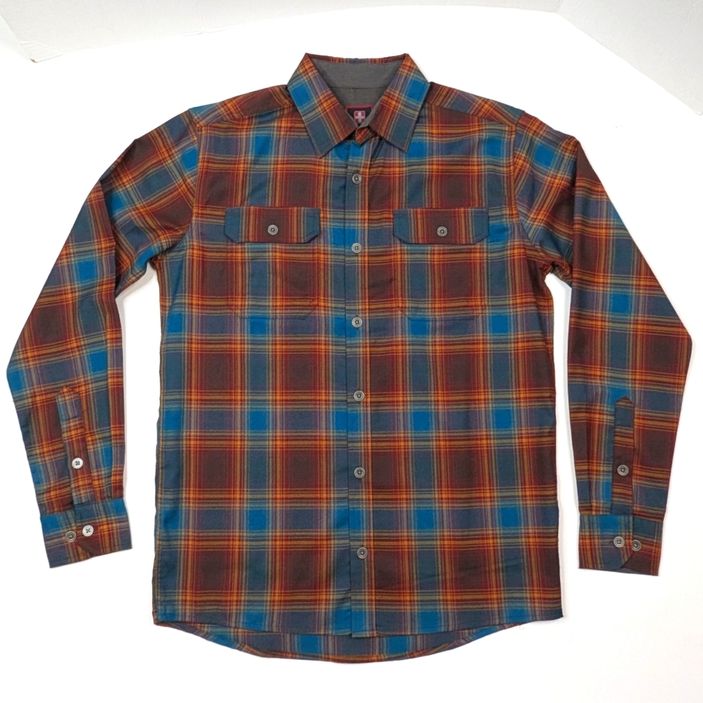 NWT Swiss Tech Shirt Mens Sz Small Antique Teal Combo Poly Flannel Button Up Top